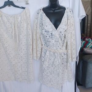 Handmade Crochet White Sweater & skirt set, sz med/large